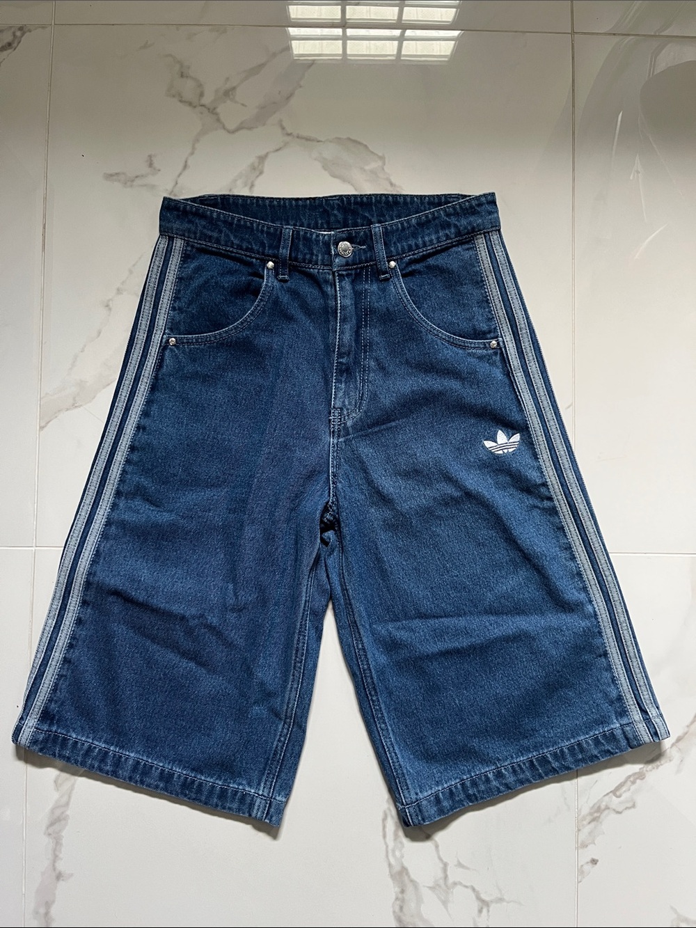 adidas Firebird Denim Shorts with Side Stripes